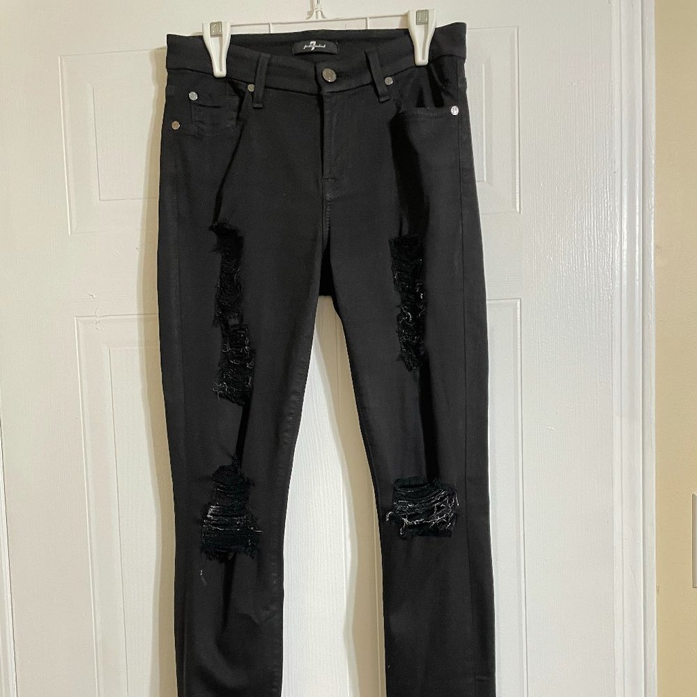 7 For All Mankind Black Distressed Skinny Jeans